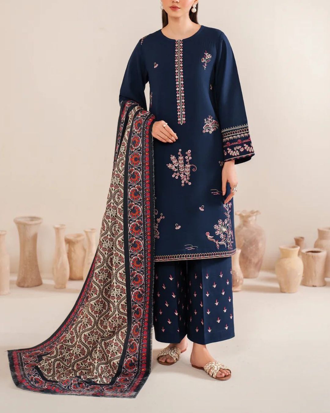 GARNET-3PC LAWN EMBROIDERED SHIRT WITH MONARK PRINT DUPATTA & LAWN TROUSER | 3540