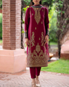 JAZMIN- 3PC DHANAK EMBROIDERED SHIRT WITH WOOL PRINT SHAWL AND TROUSER-KF-3305-B