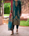 JAZMIN- 3PC DHANAK EMBROIDERED SHIRT WITH WOOL PRINT SHAWL AND TROUSER-KF-3305-A