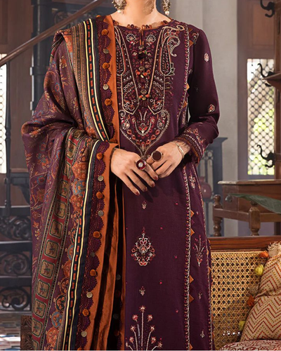 ASIM JOFA - 3PC LAWN EMBROIDERED SHIRT WITH MONARK PRINT DUPATTA AND TROUSER | KF-3523