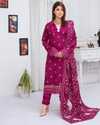 3PC DHANAK EMBROIDERED SHIRT WITH HEAVY CUTWORK EMBROIDERED DHANAK SHAWL AND TROUSER | KF-008