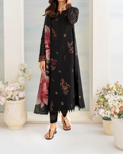 IZNIK- 3PC LAWN EMBROIDERED SHIRT WITH MONARK PRINT DUPATTA AND EMB TROUSER | KF-3502