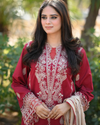 HANA- 3PC DHANAK EMBROIDERED SHIRT WITH COUTURE PRINT SHAWL AND TROUSER-KF- 3153