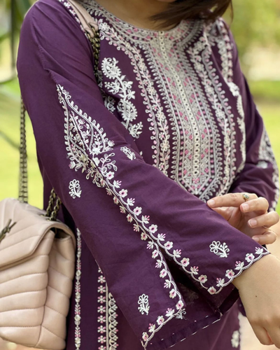 URGE-2PC DHANAK EMBROIDRED SHIRT WITH AND EMBROIDRED TROUSER | KF-3323-3324