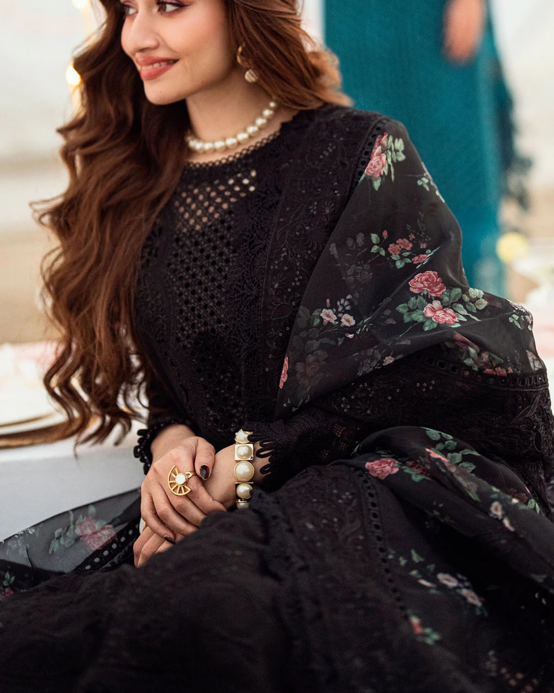 NUREH-3PC LAWN CHIKENKARI LASER EMBROIDERED SHIRT WITH ORGANZA EMBROIDERED PRINT DUPATTA | KF-3667 | EID FESTIVE