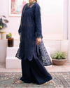 CHARIZMA - 3PC CHIKENKARI LAWN EMBROIDERED SHIRT WITH MONARK PRINT DUPATTA & TROUSER | KF-4052 ZINK BLUE