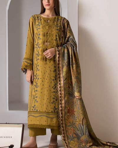 SOBIA NAZIR- 3PC LAWN EMBROIDERED SHIRT WITH MONARK PRINT DUPATTA AND TROUSER | KF-3570 A