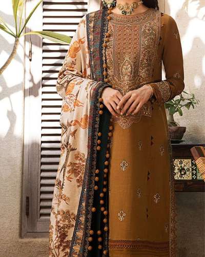 ASIM JOFA-3PC LAWN EMBROIDERED WITH MONARK PTINT DUPATTA & TROUSR | KF-3537