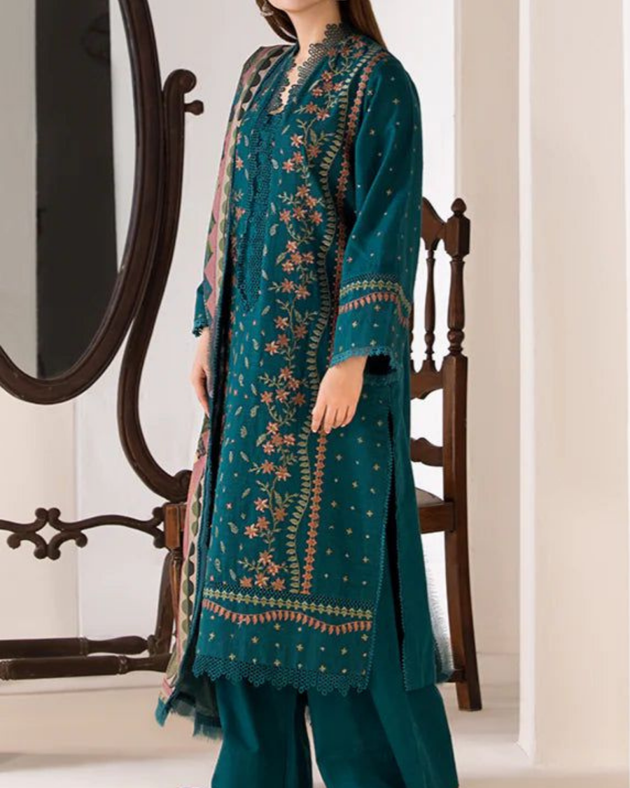 SOBIA NAZIR- 3PC LAWN EMBROIDERED SHIRT WITH MONARK PRINT DUPATTA AND TROUSER | KF-3570 B