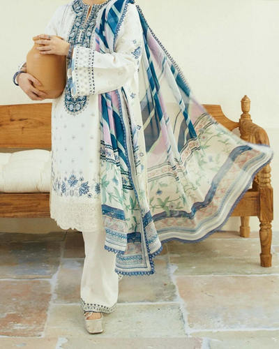 COCO BY ZAHRA SHAHJAHAN - 3PC LAWN EMBROIDERED SHIRT WITH MONARK PRINT DUPATTA & TROUSER |KF-3553