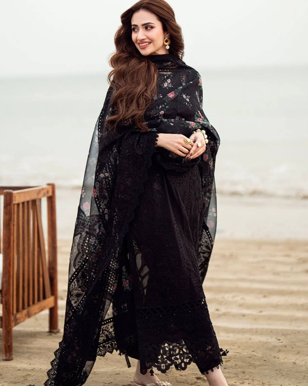 NUREH-3PC LAWN CHIKENKARI LASER EMBROIDERED SHIRT WITH ORGANZA EMBROIDERED PRINT DUPATTA | KF-3667 | EID FESTIVE