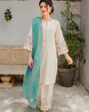 ASLING - 3PC DHANAK EMBROIDERED SHIRT WITH COUTURE WOOL PRINT SHAWL AND TROUSER-KF-3116