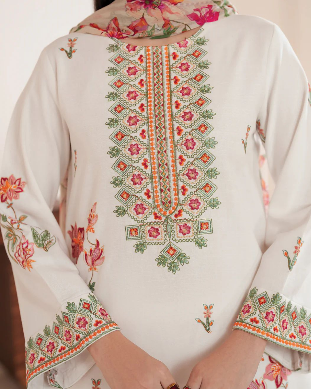 GARNET - 3PC LAWN EMBROIDERED SHIRT WITH MONARK PRINT DUPATTA & LAWN TROUSER | 3533