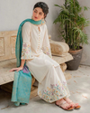 ASLING - 3PC DHANAK EMBROIDERED SHIRT WITH COUTURE WOOL PRINT SHAWL AND TROUSER-KF-3116