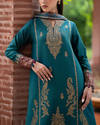 JAZMIN- 3PC DHANAK EMBROIDERED SHIRT WITH WOOL PRINT SHAWL AND TROUSER-KF-3305-A