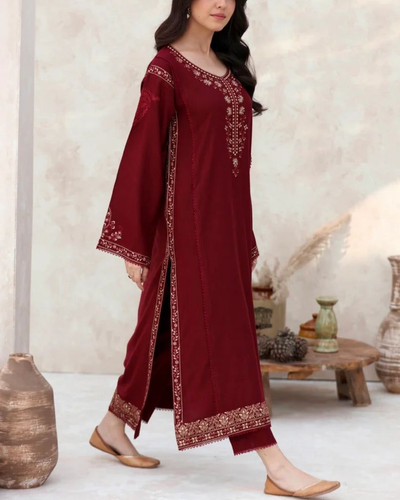 FEROZAE-2PC LAWN EMBROIDERED SHIRT WITH LAWN EMBROIDERED SLEEVES| KF-3458