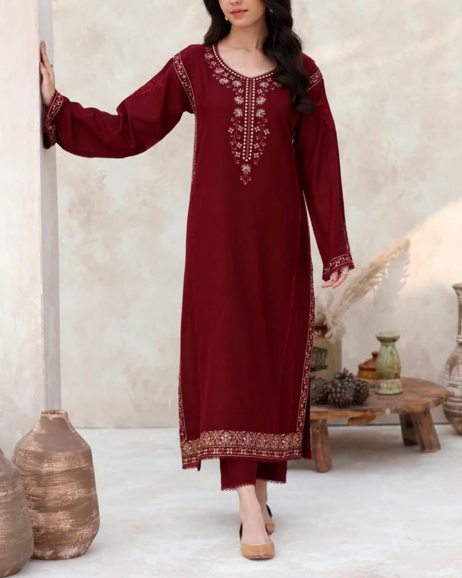 FEROZAE-2PC LAWN EMBROIDERED SHIRT WITH LAWN EMBROIDERED SLEEVES| KF-3458