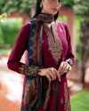 JAZMIN- 3PC DHANAK EMBROIDERED SHIRT WITH WOOL PRINT SHAWL AND TROUSER-KF-3305-B