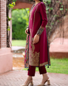 JAZMIN- 3PC DHANAK EMBROIDERED SHIRT WITH WOOL PRINT SHAWL AND TROUSER-KF-3305-B