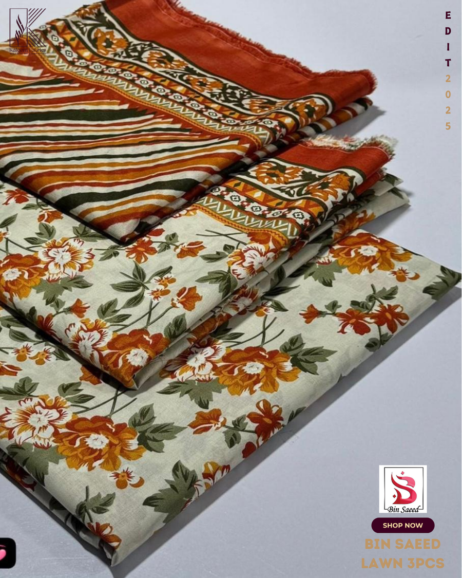 BIN SAEED PRINTED 3PCS LAWN | DESIGN # 37