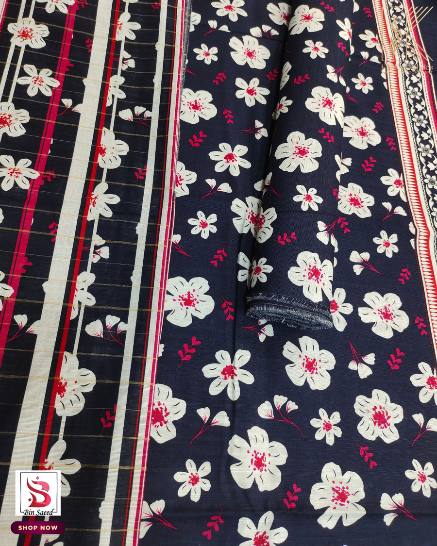 BIN SAEED PRINTED 3PCS KHADAR | DESIGN # 1