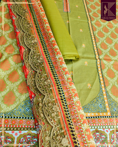 BIN YASEEN PRINTED WITH 4 BORDER EMB LACE DUPPATA | DESIGN NO. 2