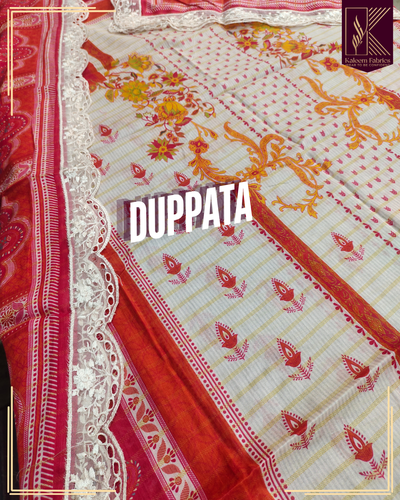 BIN YASEEN PRINTED WITH 4 BORDER EMB LACE DUPPATA | DESIGN NO. 5