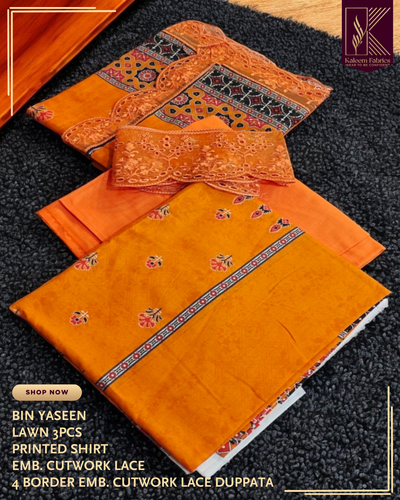 BIN YASEEN PRINTED WITH 4 BORDER EMB LACE DUPPATA | DESIGN NO. 8