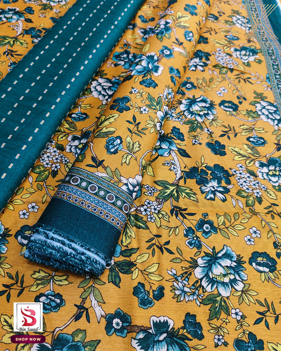 BIN SAEED PRINTED 3PCS KHADAR | DESIGN # 8